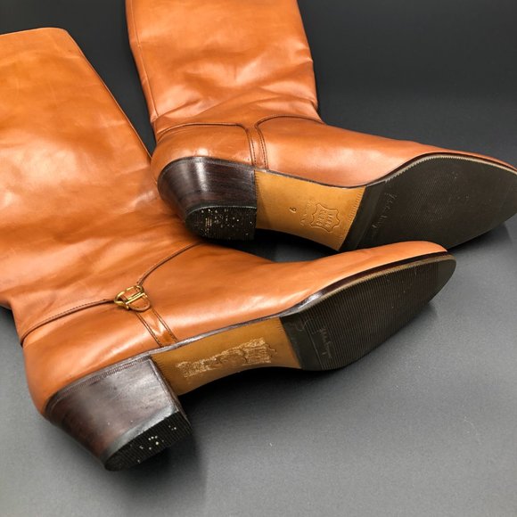 Salvator Ferragamo Tan Dress Boots with Gold Trim - Picture 6 of 9